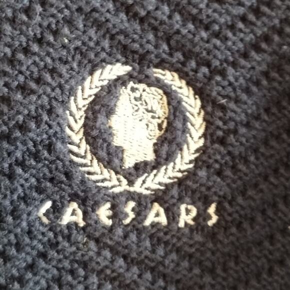 Caesars Palace Casino Vintage Old Money Preppy Navy Blue Textured Knit Sweater * - Picture 3 of 10